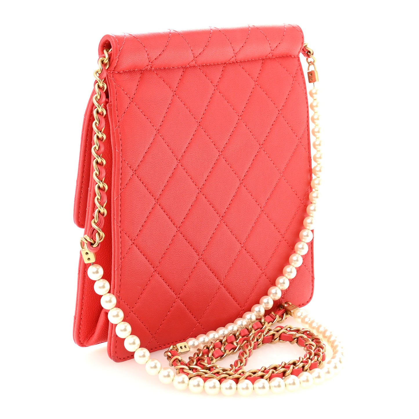Goatskin Quilted Chic Pearls Flap Dark Pink