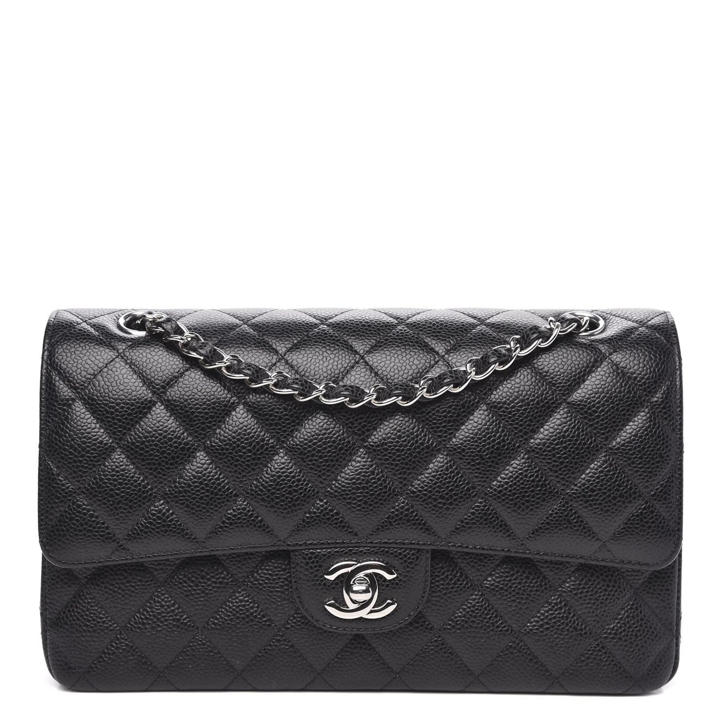 Caviar Quilted Medium Double Flap Black