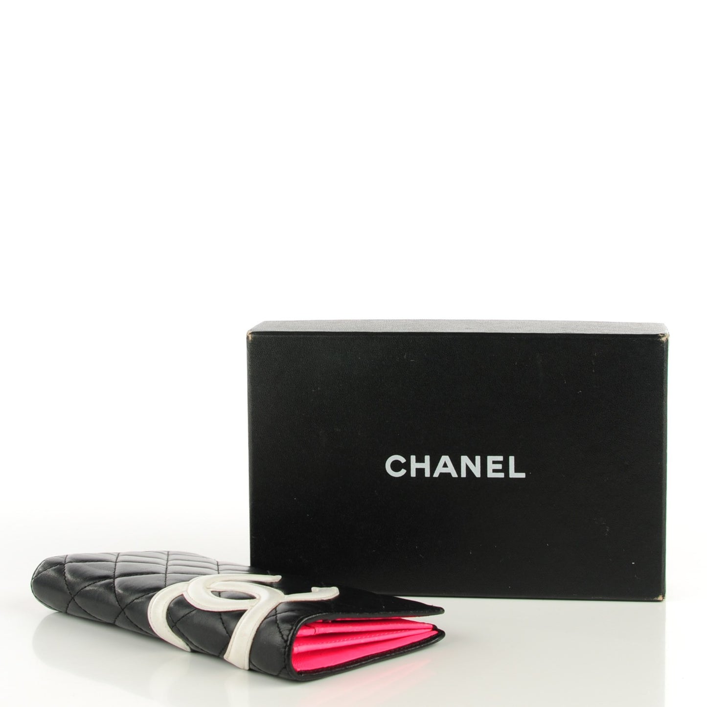 Calfskin Quilted Cambon Yen Wallet Black White