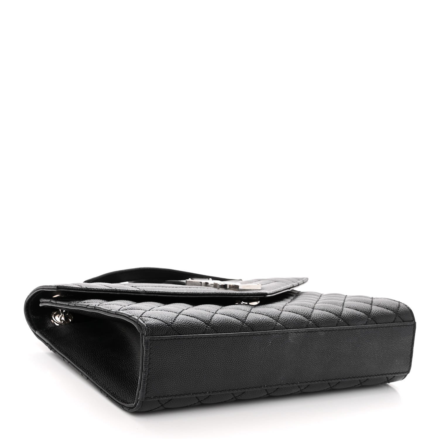 Saint Laurent Grain De Poudre Textured Mixed Matelasse Triquilt Medium Monogram Satchel Black 4 of 12