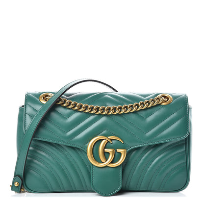 Gucci Calfskin Matelasse Small GG Marmont Shoulder Bag Emerald Green 1 of 9