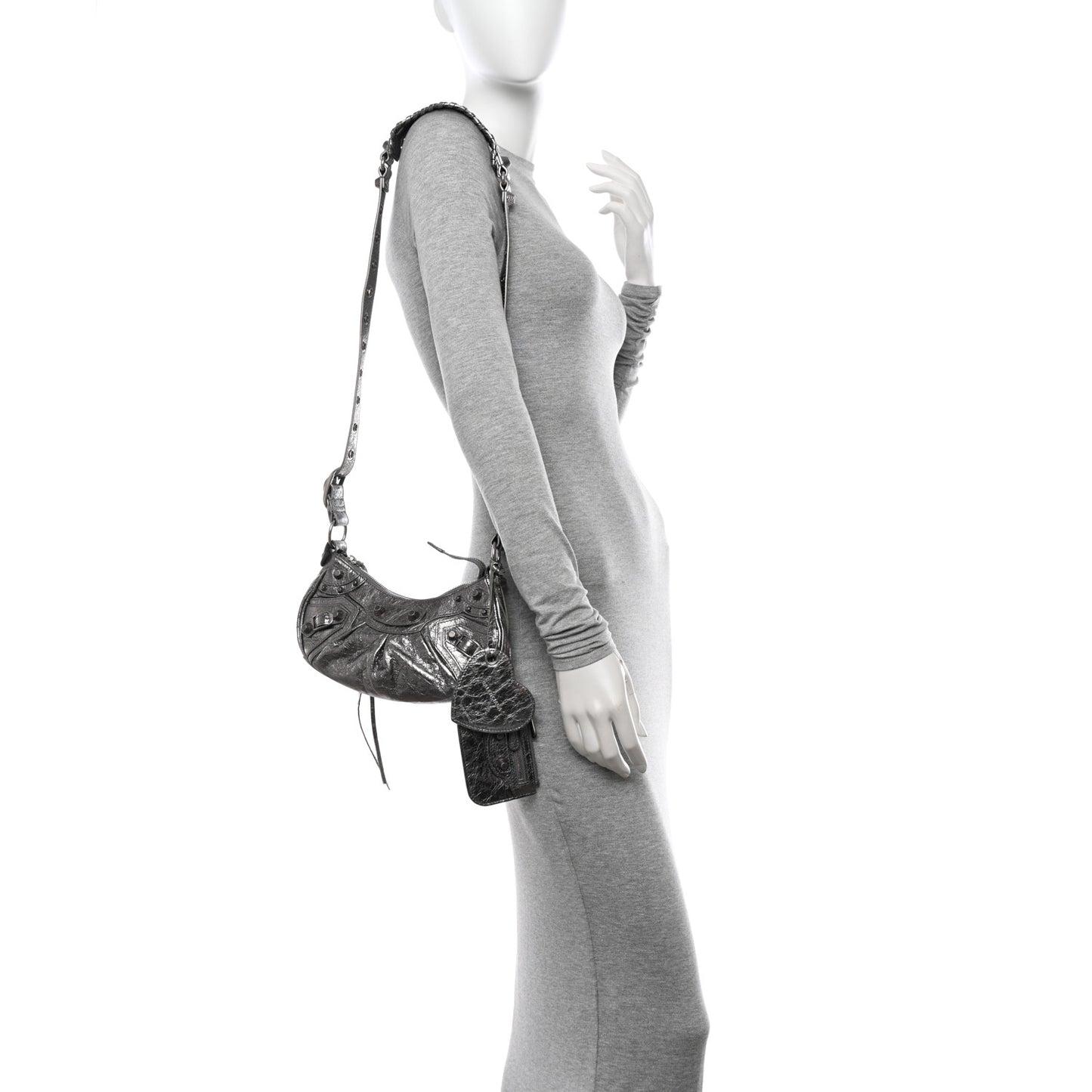 Metallic Agneau Arena Le Cagole Shoulder Bag XS Silver
