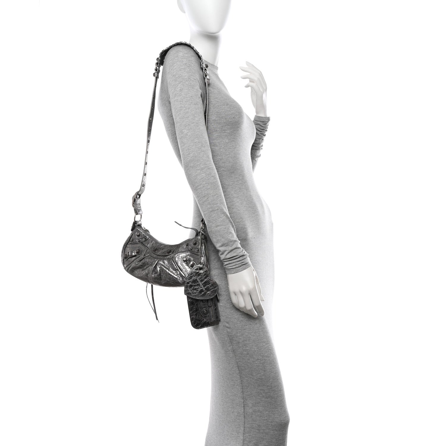 Balenciaga Metallic Agneau Arena Le Cagole Shoulder Bag XS Silver 3 of 11
