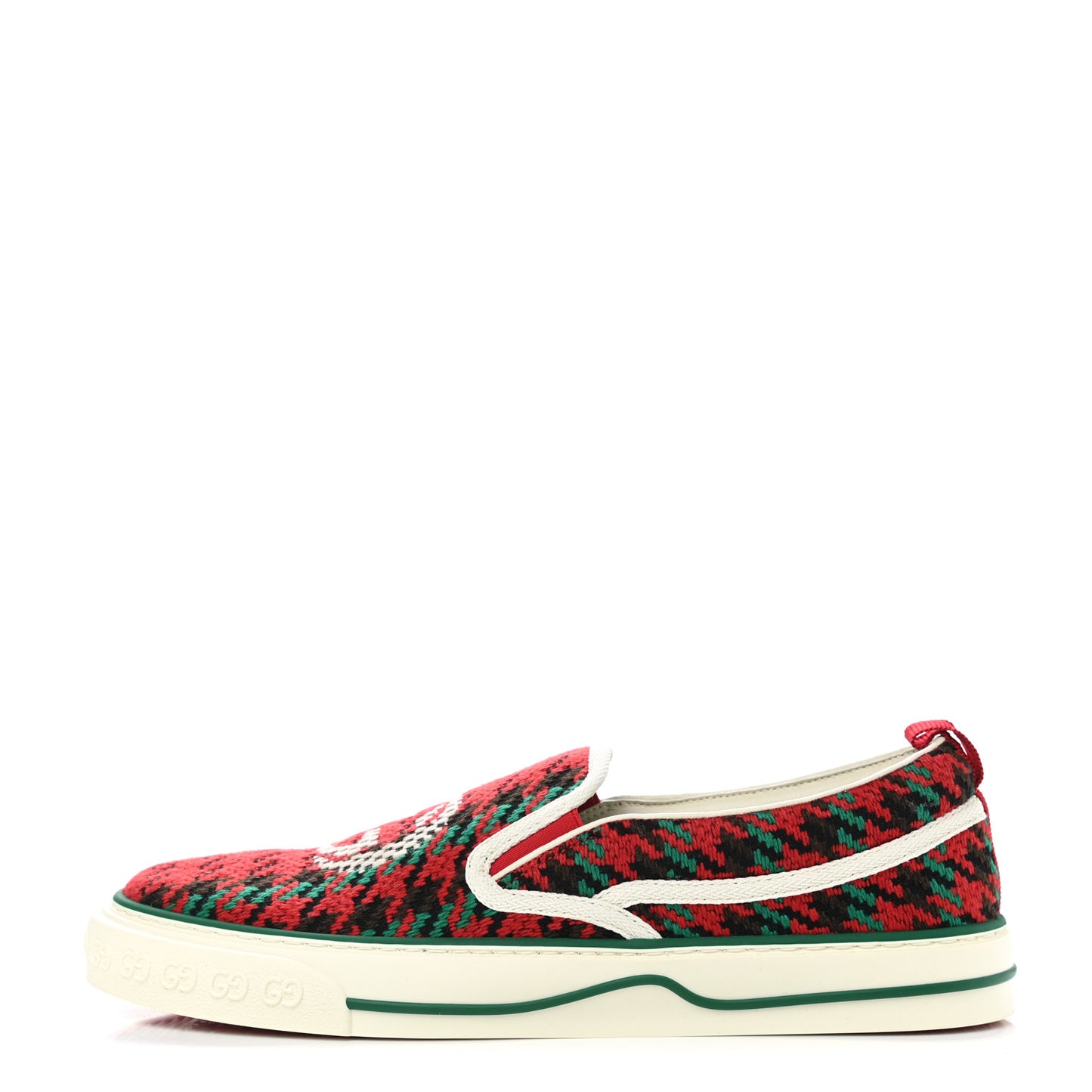Cotton Wool Web Houndstooth Interlocking G Mens 1977 Tennis Slip On Sneakers 7 Red Green