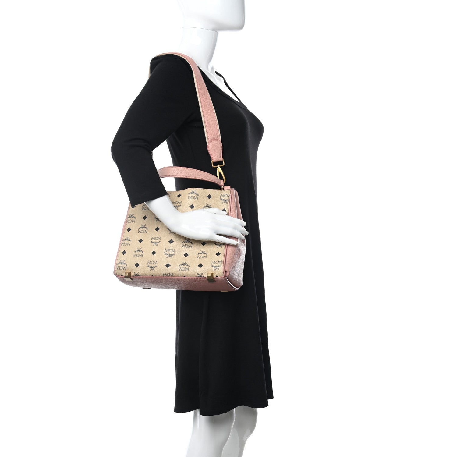 MCM Visetos Small Corina Shoulder Bag Beige Pink 2 of 10