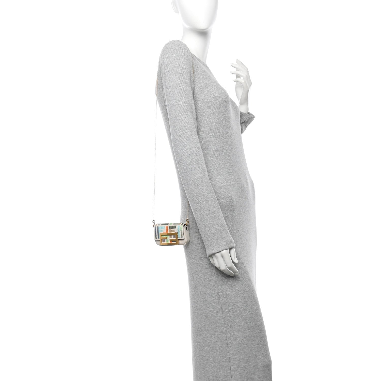 Fendi Canvas Nappa FF Multicolor Embroidered Nano Maxi Buckle Baguette Charm Grezzo Multicolor Latte 2 of 10