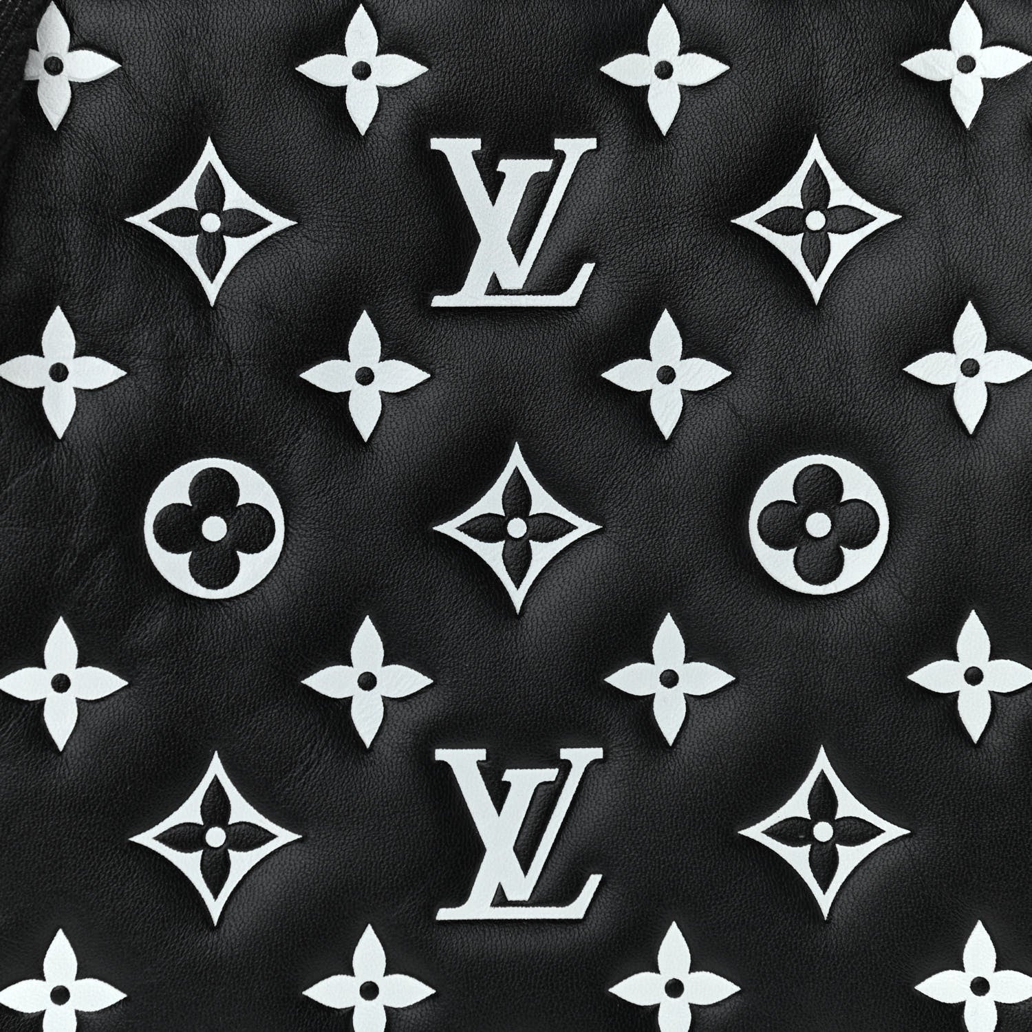 Louis Vuitton Lambskin Embossed Monogram Coussin PM Black White 9 of 11