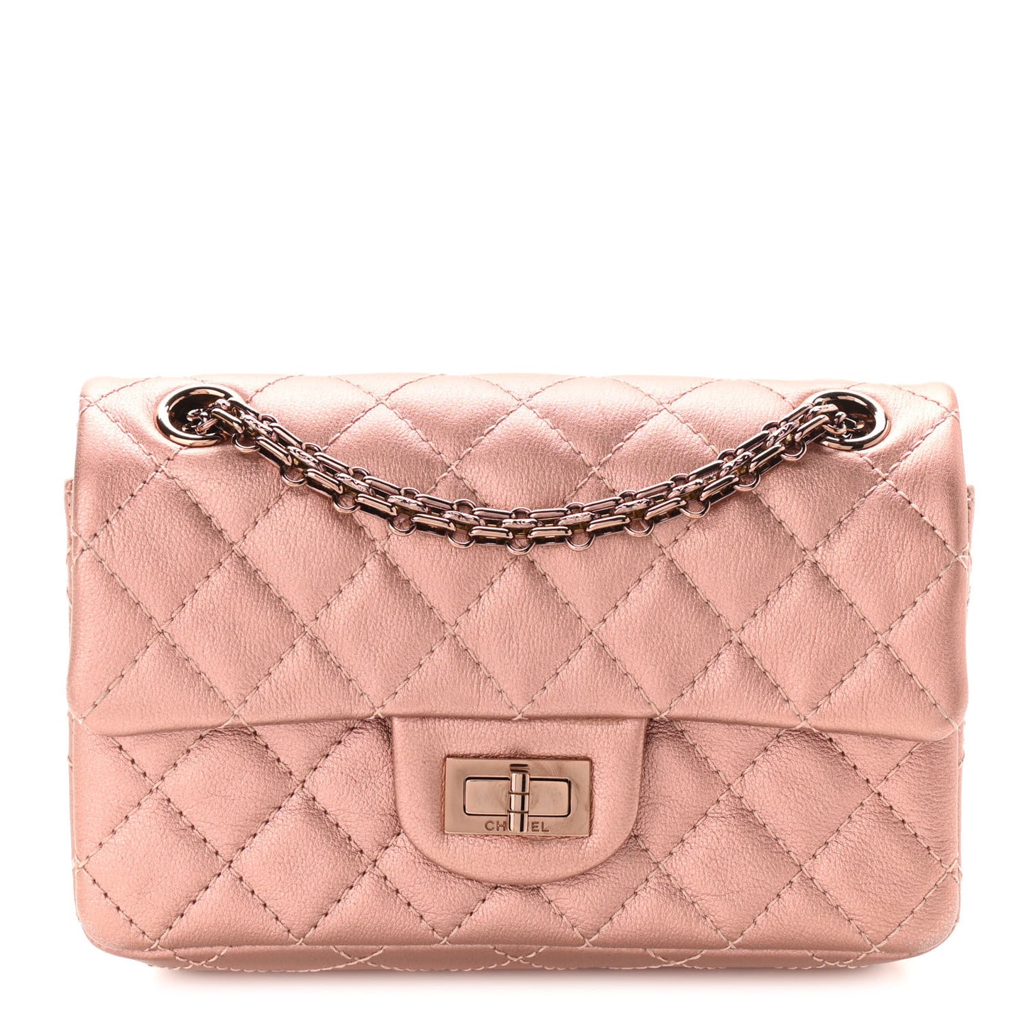 Metallic Grained Calfskin Quilted 2.55 Reissue Mini Flap Copper Pink