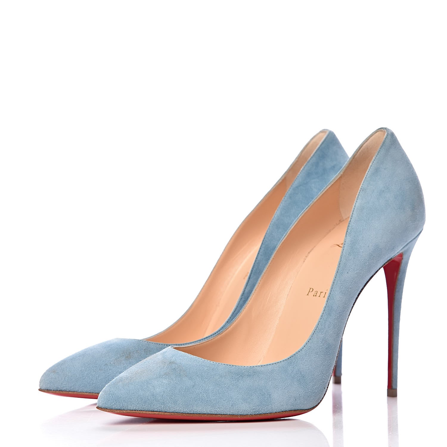 Christian Louboutin Veau Velours Pigalle Follies 100 Pumps 40 Celeste 3 of 19