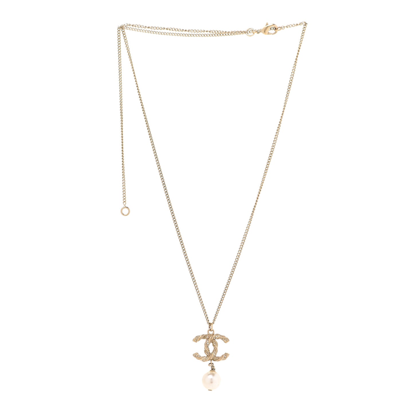 Crystal Pearl Twisted CC Pendant Necklace Gold