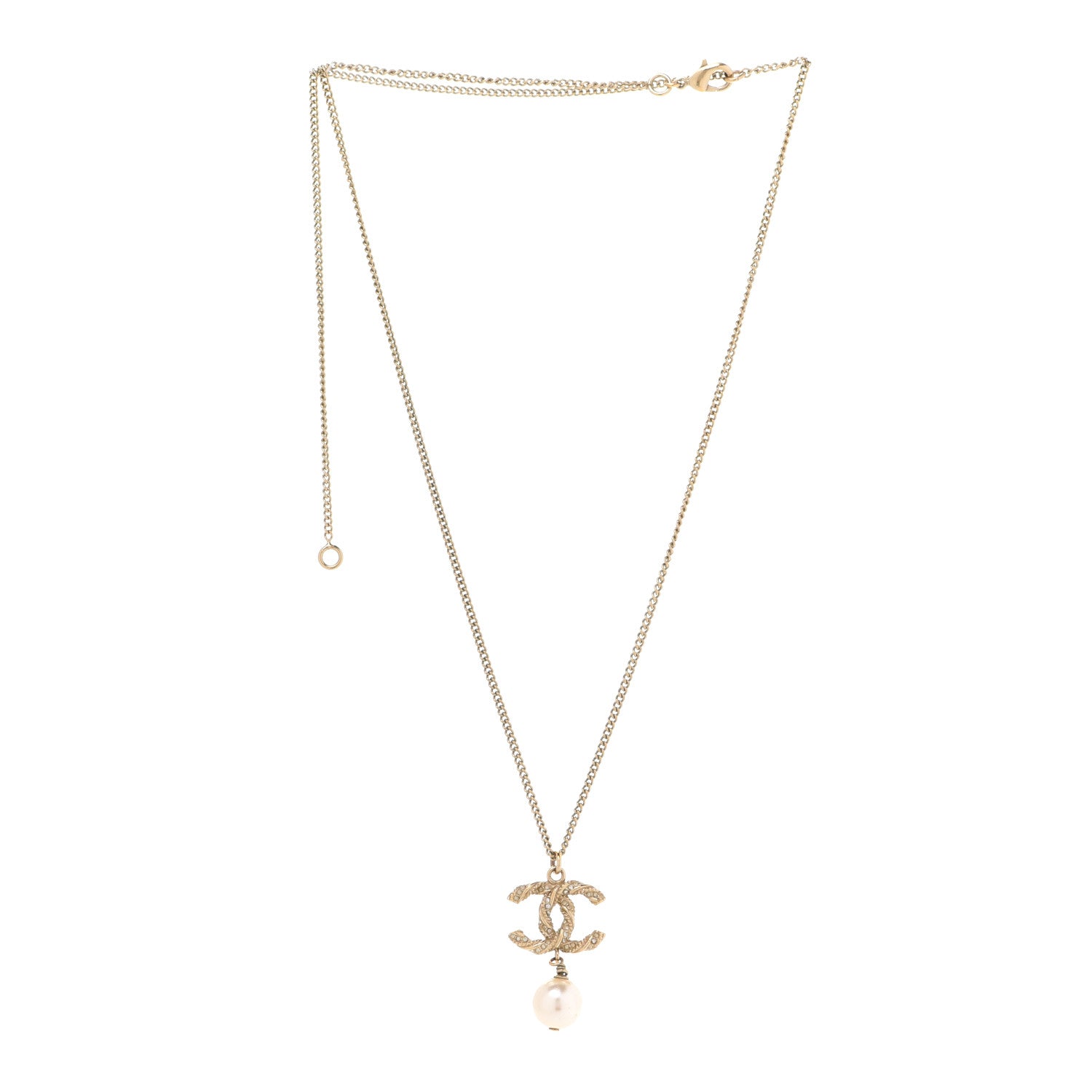 Chanel Crystal Pearl Twisted CC Pendant Necklace Gold 3 of 5