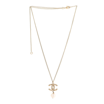 Chanel Crystal Pearl Twisted CC Pendant Necklace Gold 3 of 5