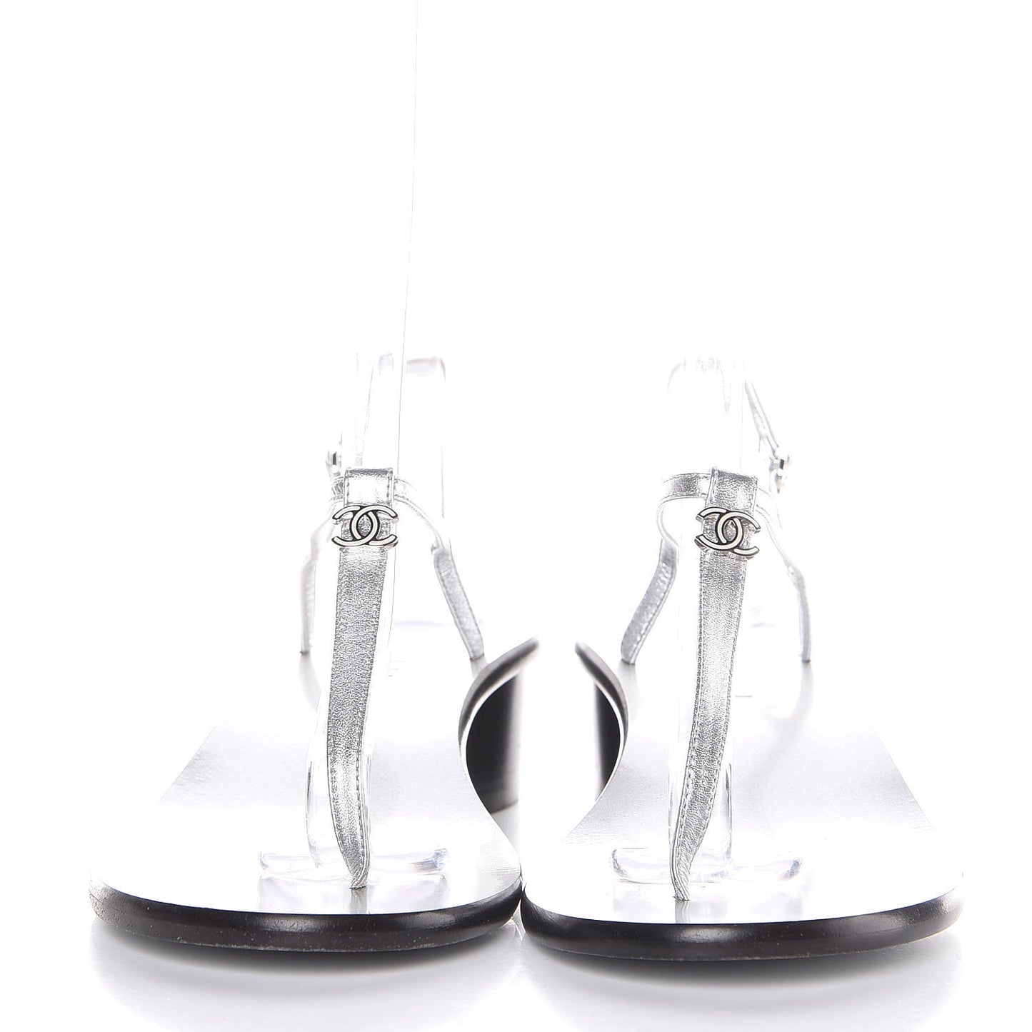 Lambskin CC Thong Sandals 36.5 Silver