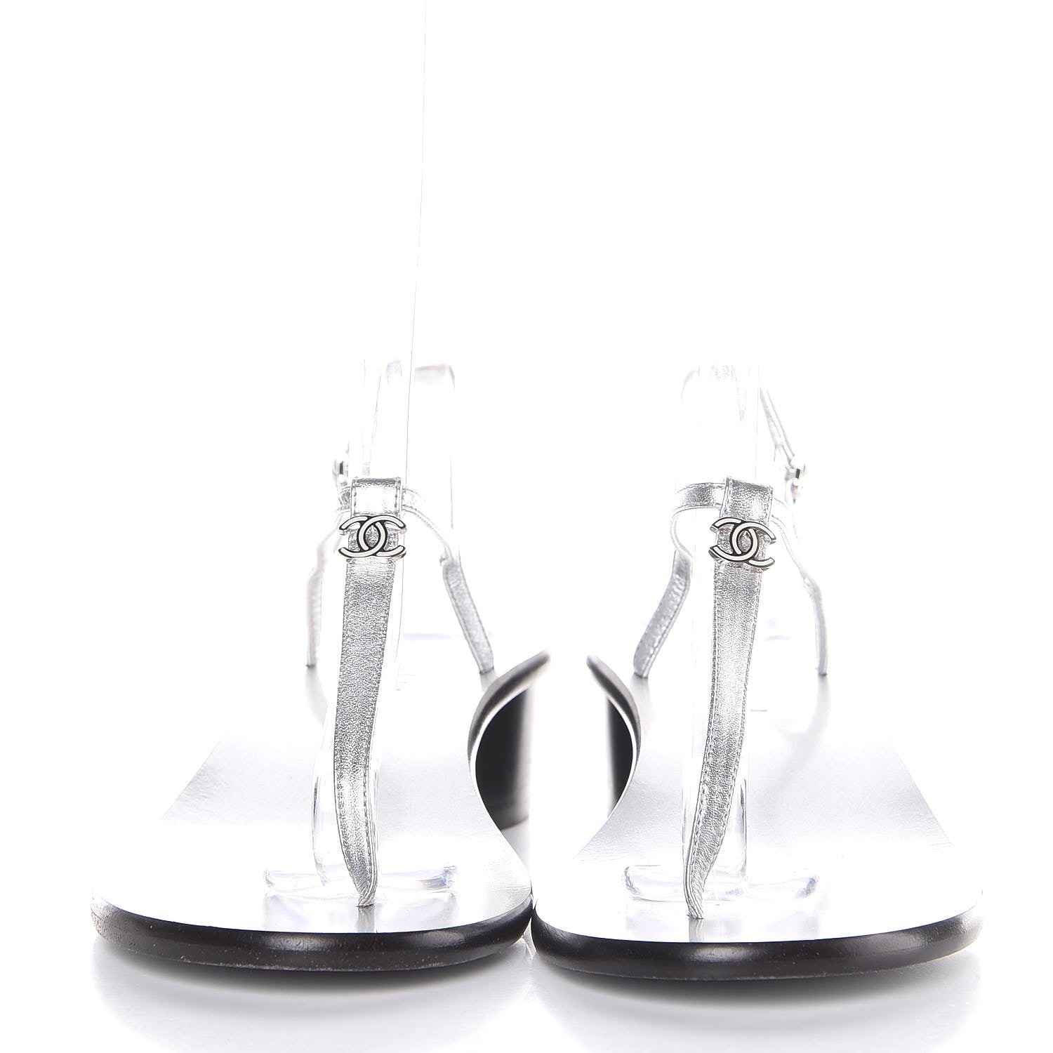 Chanel Lambskin CC Thong Sandals 36.5 Silver 2 of 9