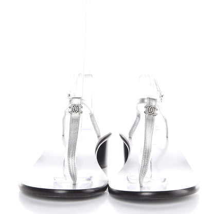 Chanel Lambskin CC Thong Sandals 36.5 Silver 2 of 9