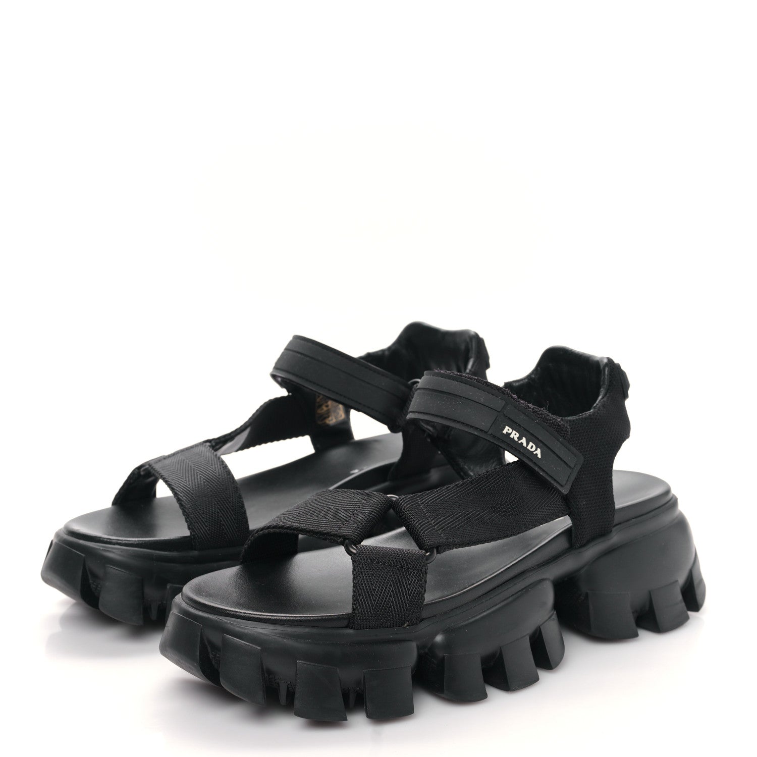 Prada Nappa Logo Embossed Thunder Sole 50mm Sport Sandals 38.5 Militare 3 of 9