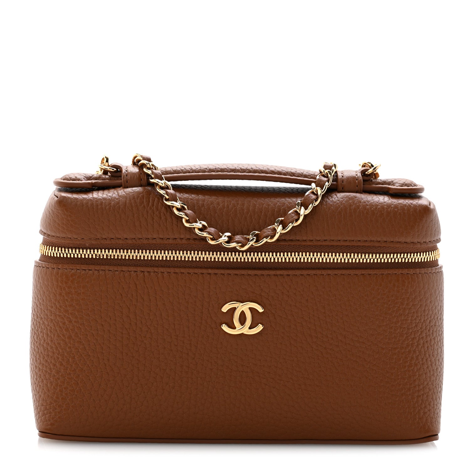 Chanel Grained Calfskin Top Handle Slim Vanity Case With Chain Camel 1 of 11