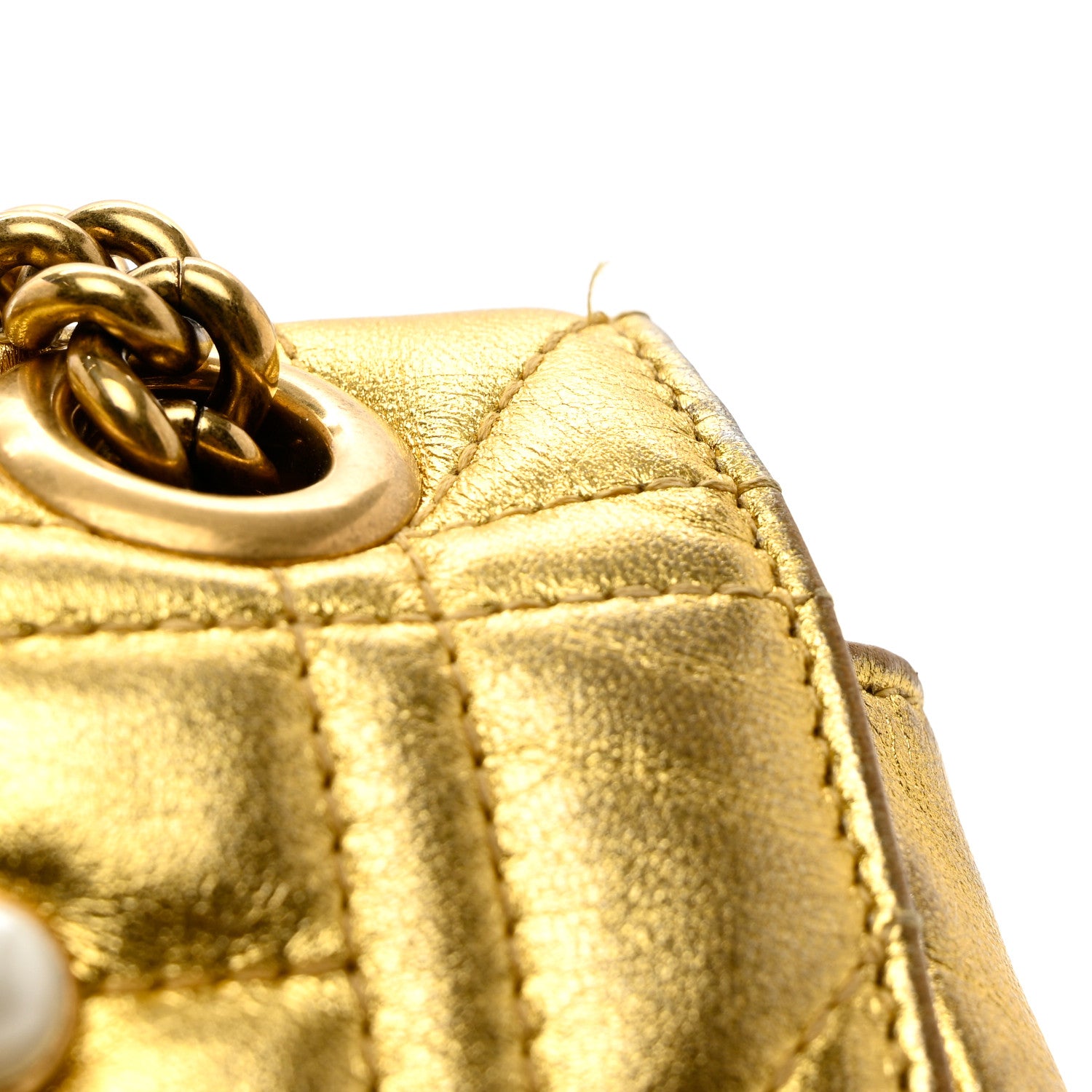 Gucci Metallic Calfskin Matelasse Studded Mini Pearly GG Marmont Shoulder Bag Gold 12 of 12
