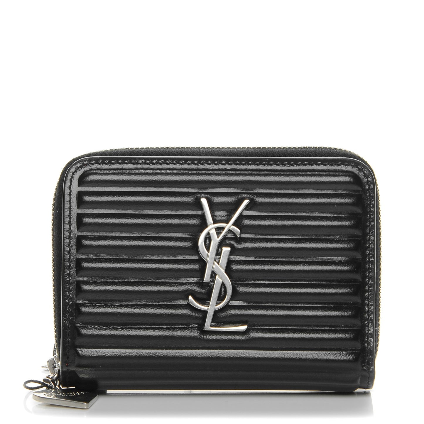 Ribbed Calfskin Opium Monogram Compact Zip Around Wallet Black