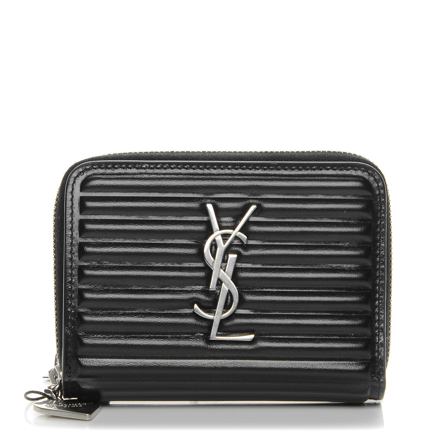 Saint Laurent Ribbed Calfskin Opium Monogram Compact Zip Around Wallet Black 1 of 8