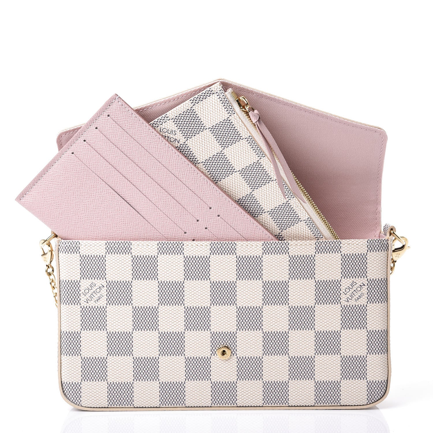 Louis Vuitton Damier Azur Pochette Felicie Chain Wallet Rose Ballerine 2 of 10