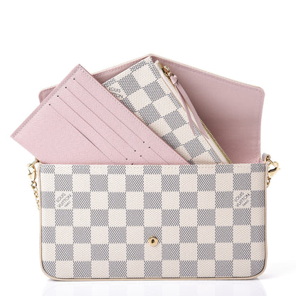 Louis Vuitton Damier Azur Pochette Felicie Chain Wallet Rose Ballerine 2 of 10