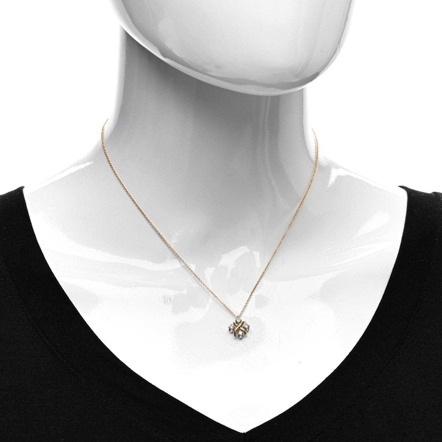 Platinum 18K Yellow Gold Diamond Schlumberger Lynn Pendant Necklace