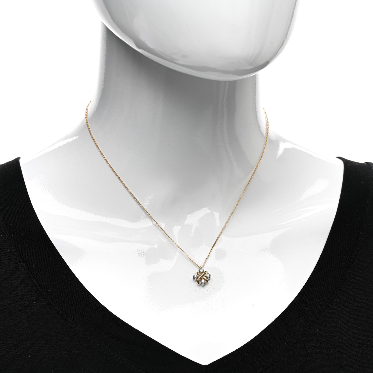 Tiffany Platinum 18K Yellow Gold Diamond Schlumberger Lynn Pendant Necklace 2 of 4