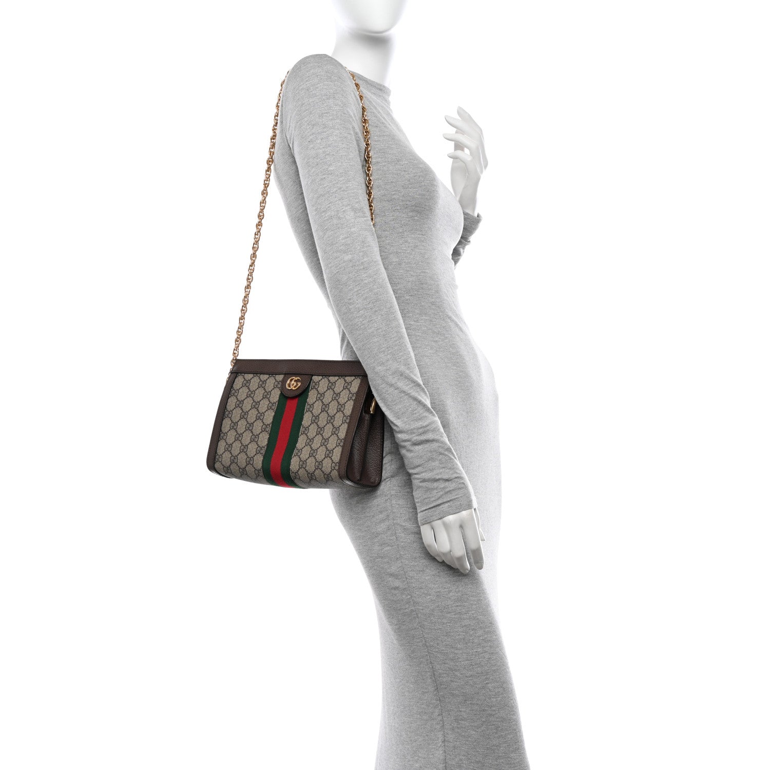 Gucci GG Supreme Monogram Web Small Ophidia Chain Shoulder Bag Brown 2 of 14