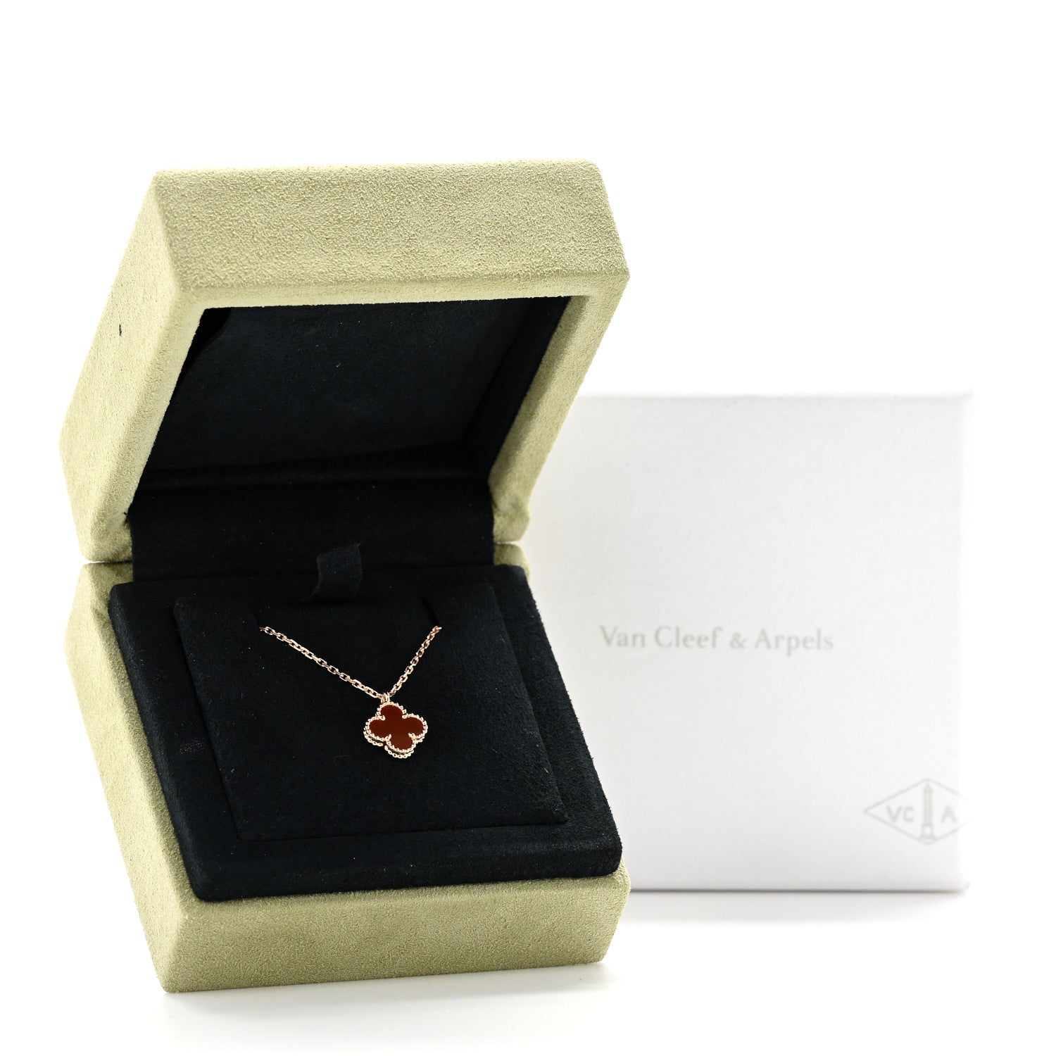 Van Cleef & Arpels 18K Rose Gold Carnelian Sweet Alhambra Pendant Necklace 6 of 6