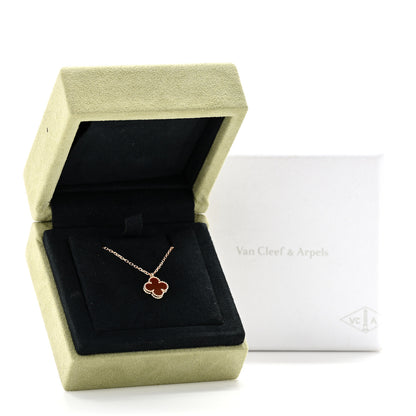 Van Cleef & Arpels 18K Rose Gold Carnelian Sweet Alhambra Pendant Necklace 6 of 6