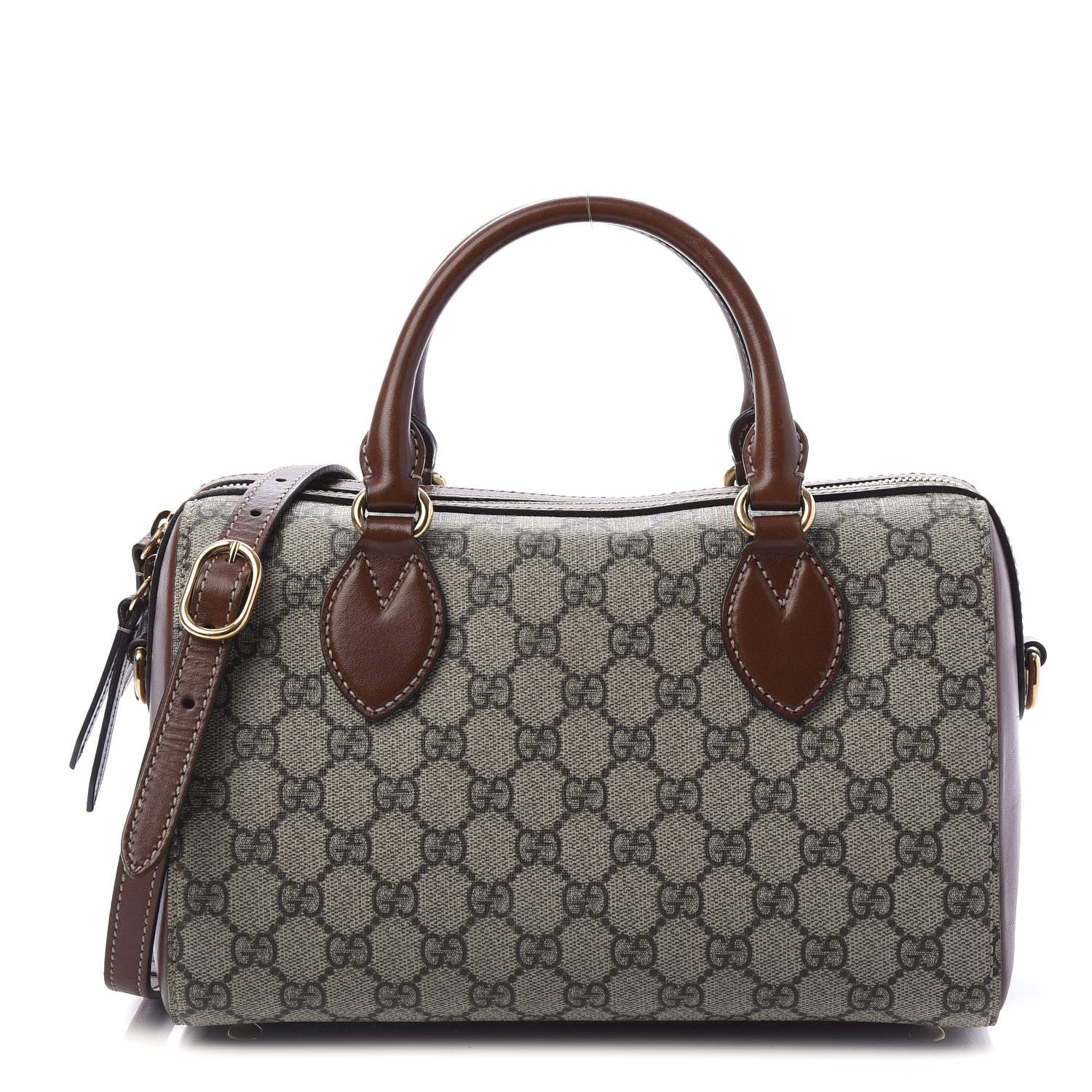Gucci GG Supreme Monogram Cuoio Toscano Small Boston Beige Ebony Cuir 1 of 12