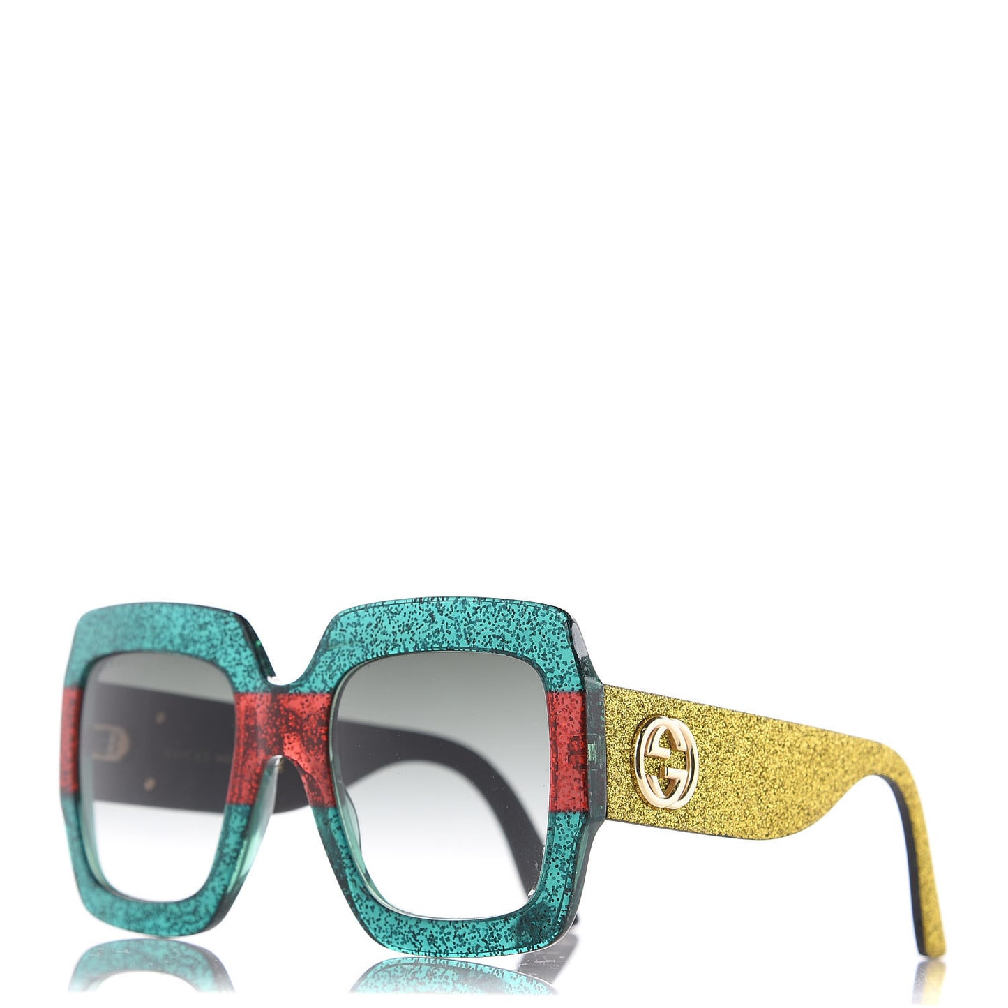 Square Frame GG0102S Sunglasses Glitter Red Black Green