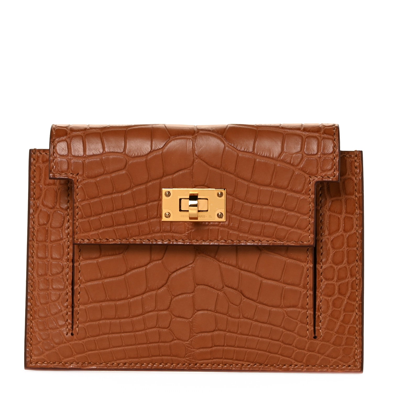 Hermes Matte Alligator Kelly Pocket Compact Wallet Gold 1 of 8