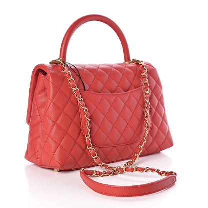 Chanel Caviar Quilted Small Coco Handle Flap Red 3 of 10