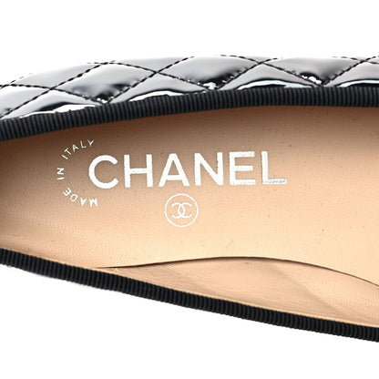 Chanel Patent Calfskin Quilted CC Cap Toe Ballerina Flats 37 Black 7 of 8