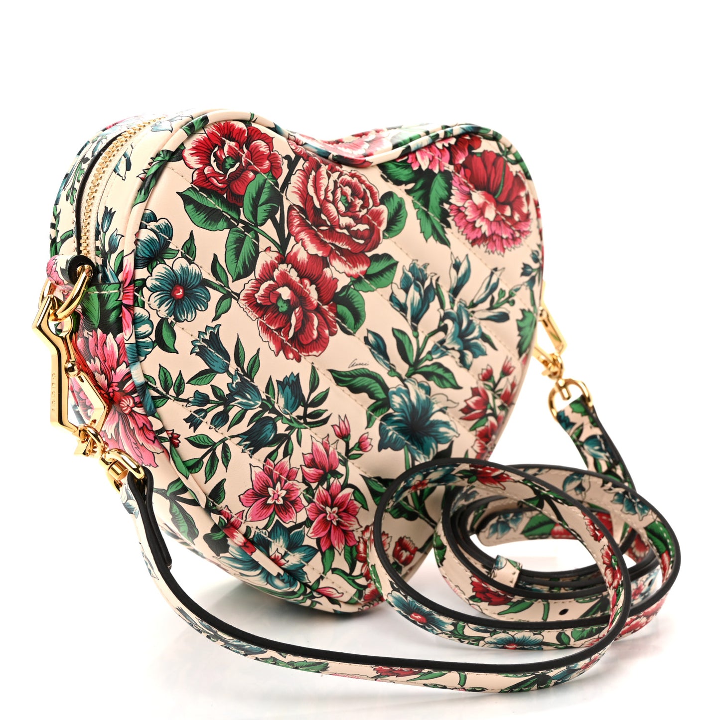 Matelasse Diagonal Brit Roses Print Mini Interlocking G Heart Shoulder Bag Multicolor