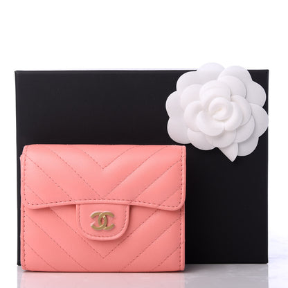 Chanel Lambskin Chevron Quilted Flap Card Holder Wallet Coral 9 of 9