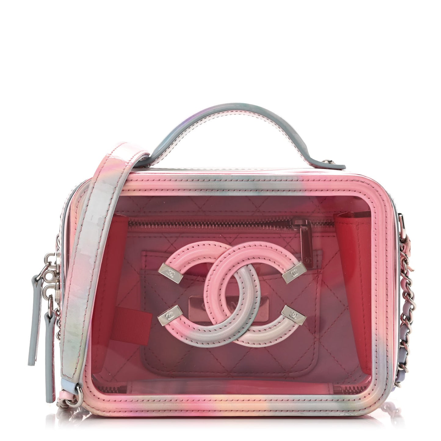 PVC Patent Calfskin Patent Lambskin Small CC Vanity Case Pink