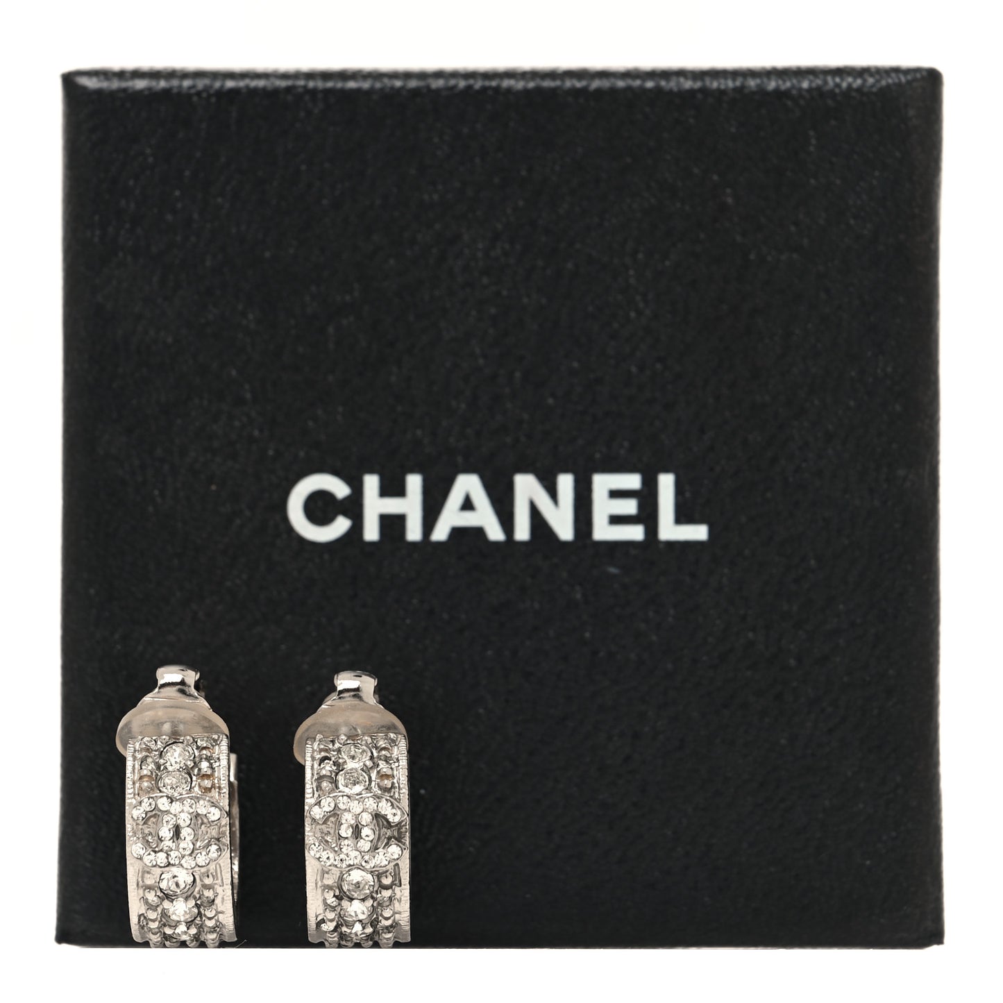 Crystal CC Hoop Clip On Earrings Silver