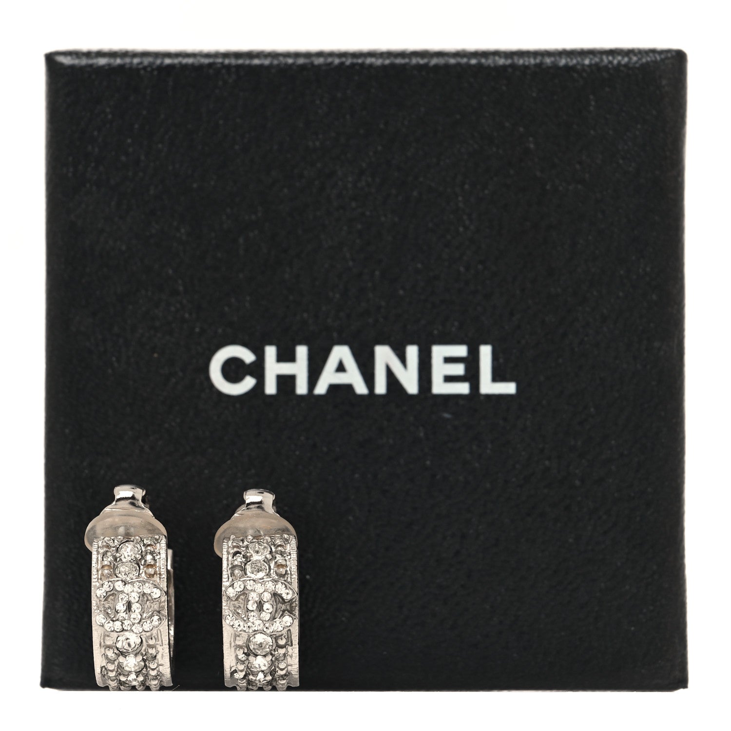 Chanel Crystal CC Hoop Clip On Earrings Silver 5 of 5