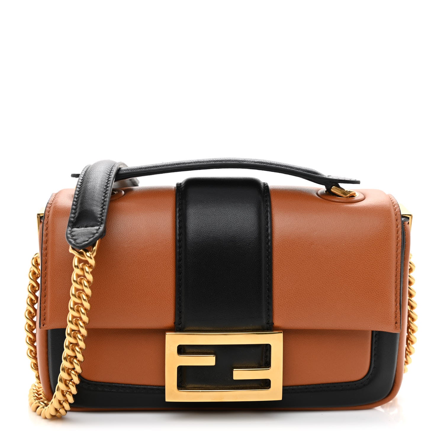 Fendi Nappa Apolo Bi-Color Mini Chain Baguette Brandy Black 1 of 8