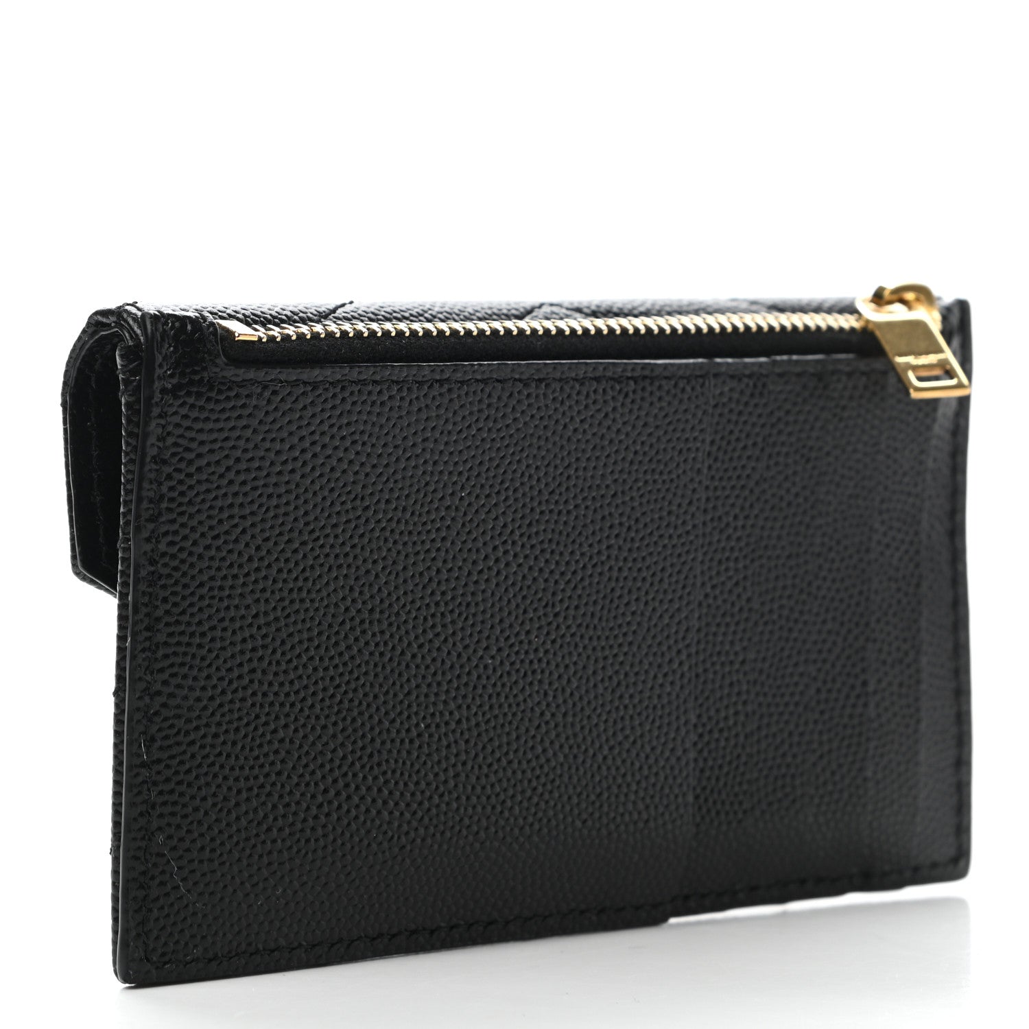 Saint Laurent Grain De Poudre Matelasse Chevron Monogram Compact Wallet Black 3 of 7