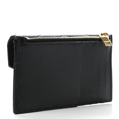 Saint Laurent Grain De Poudre Matelasse Chevron Monogram Compact Wallet Black 3 of 7