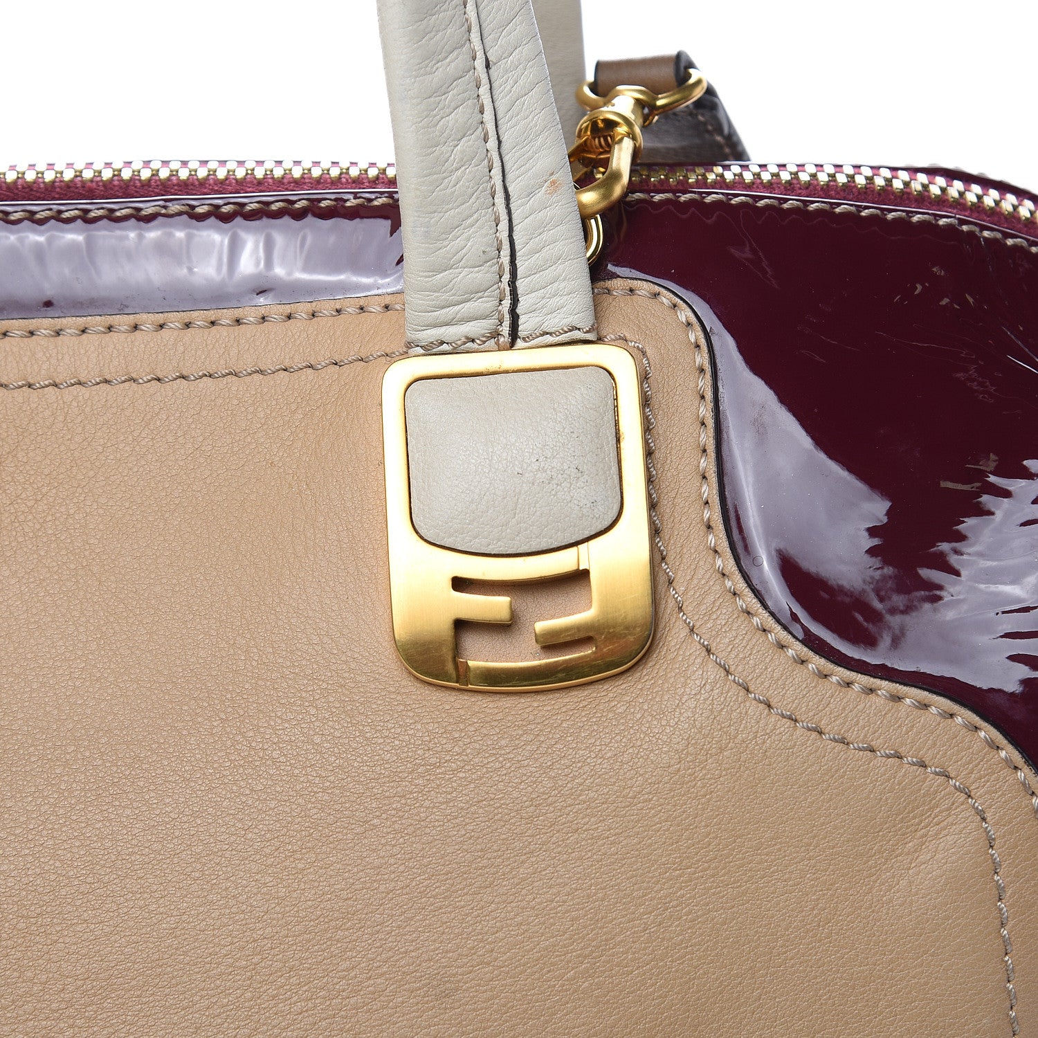 Fendi Calfskin Patent Small Chameleon Tote Cognac Bordeaux 16 of 16