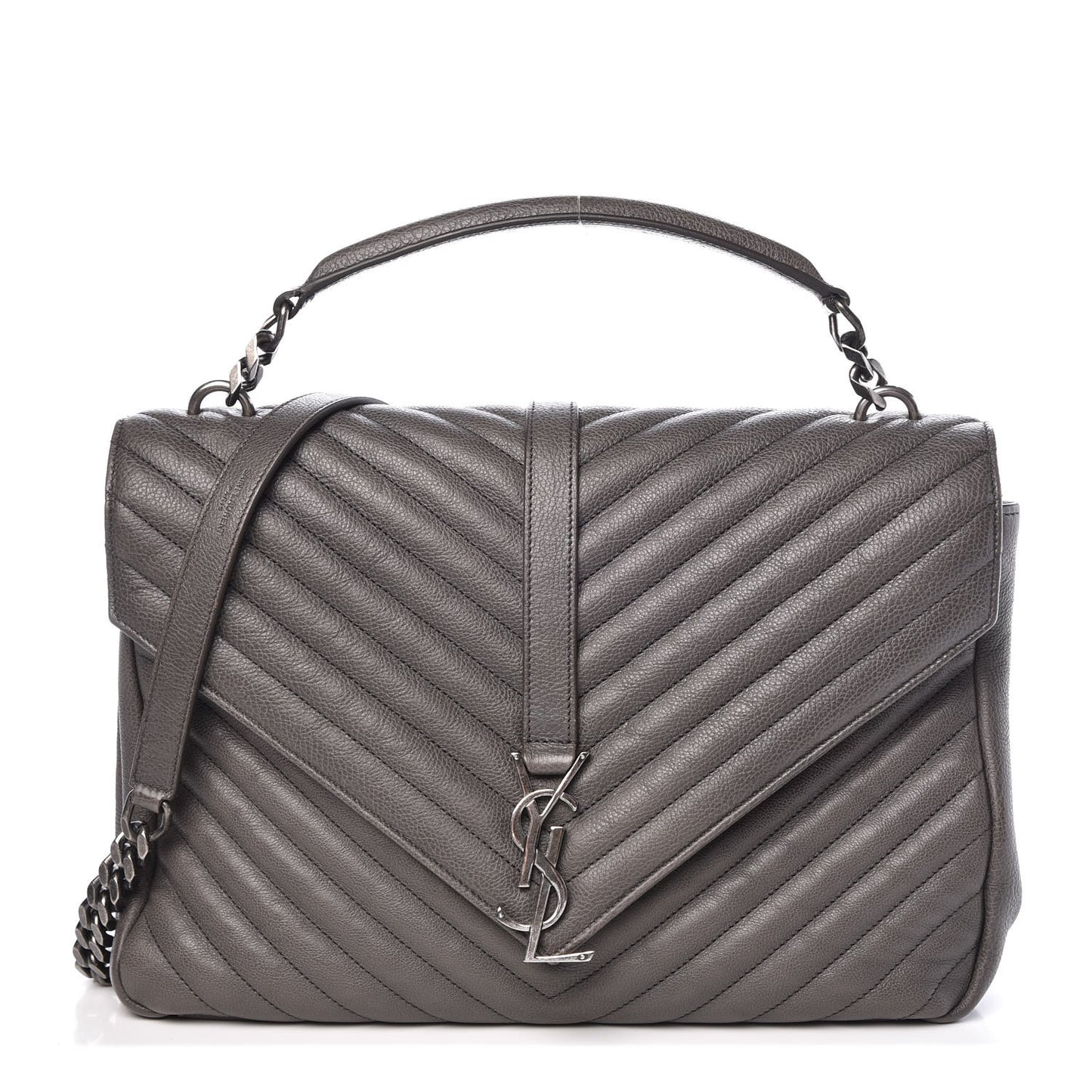 Sheepskin Matelasse Chevron Monogram Large College Satchel Dark Anthracite