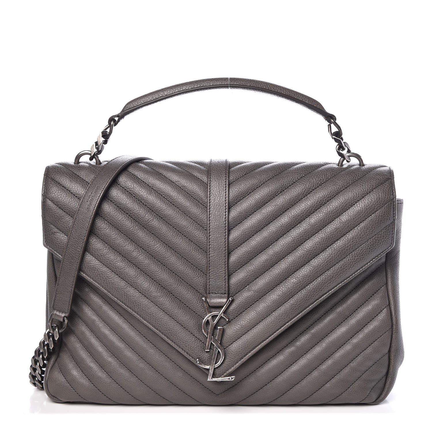 Saint Laurent Sheepskin Matelasse Chevron Monogram Large College Satchel Dark Anthracite 1 of 6