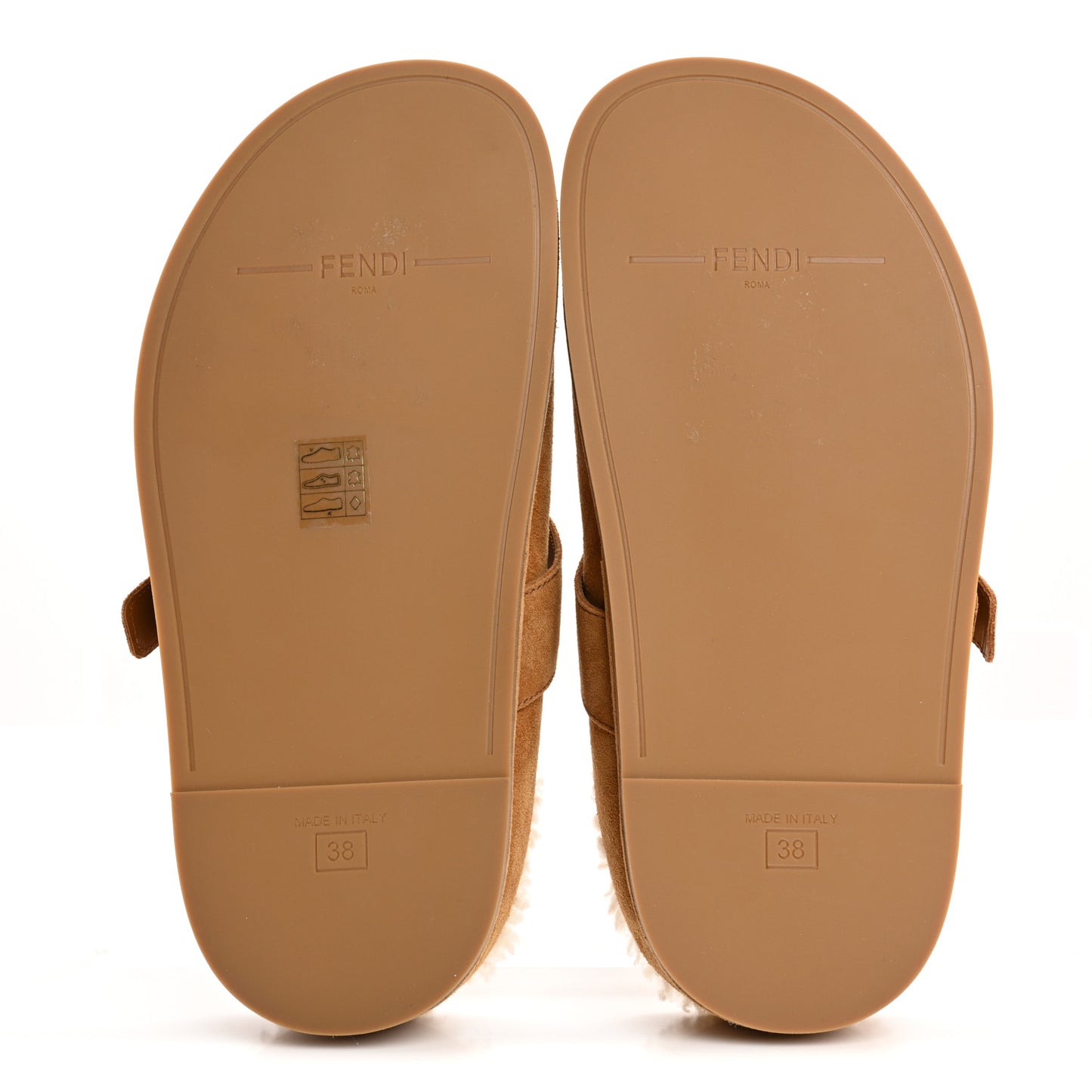 Suede Shearling Fendi Feel Buckled Clogs 38 Caramel Latte