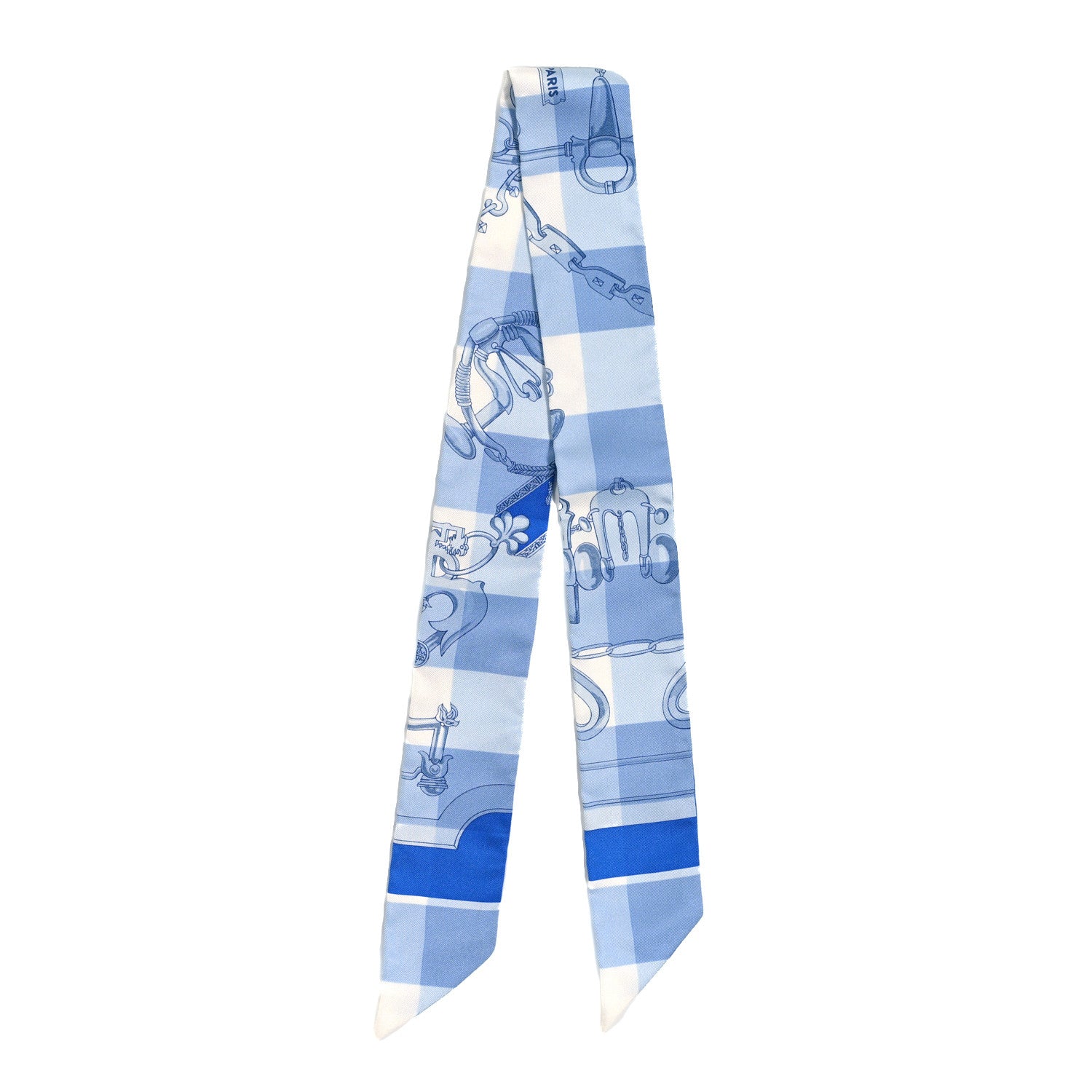 Hermes Silk Mors Et Gourmettes Vichy Twilly Ciel Bleu Azur Blanc 2 of 5