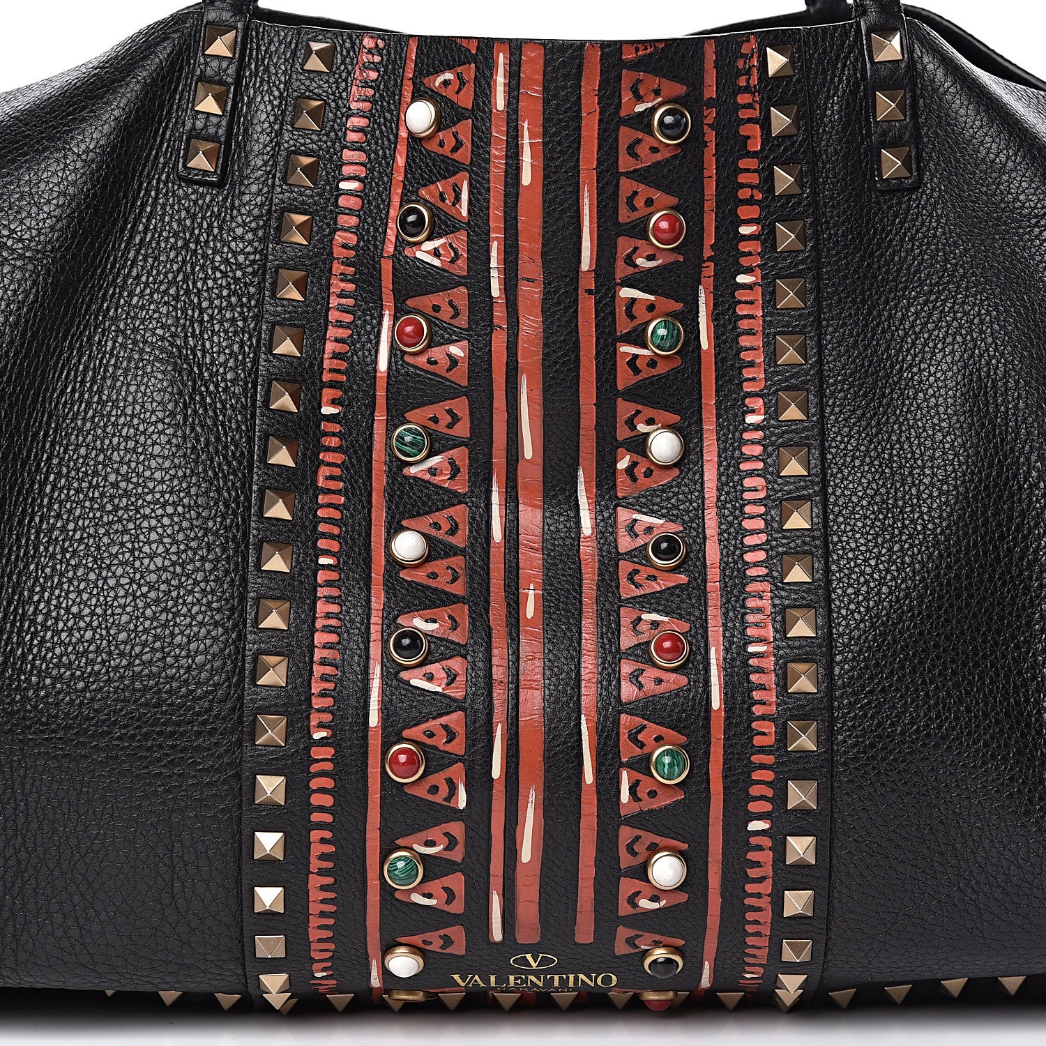 Valentino Garavani Grained Calfskin Tribal Large Rockstud Rolling Crossbody Tote Black 9 of 17